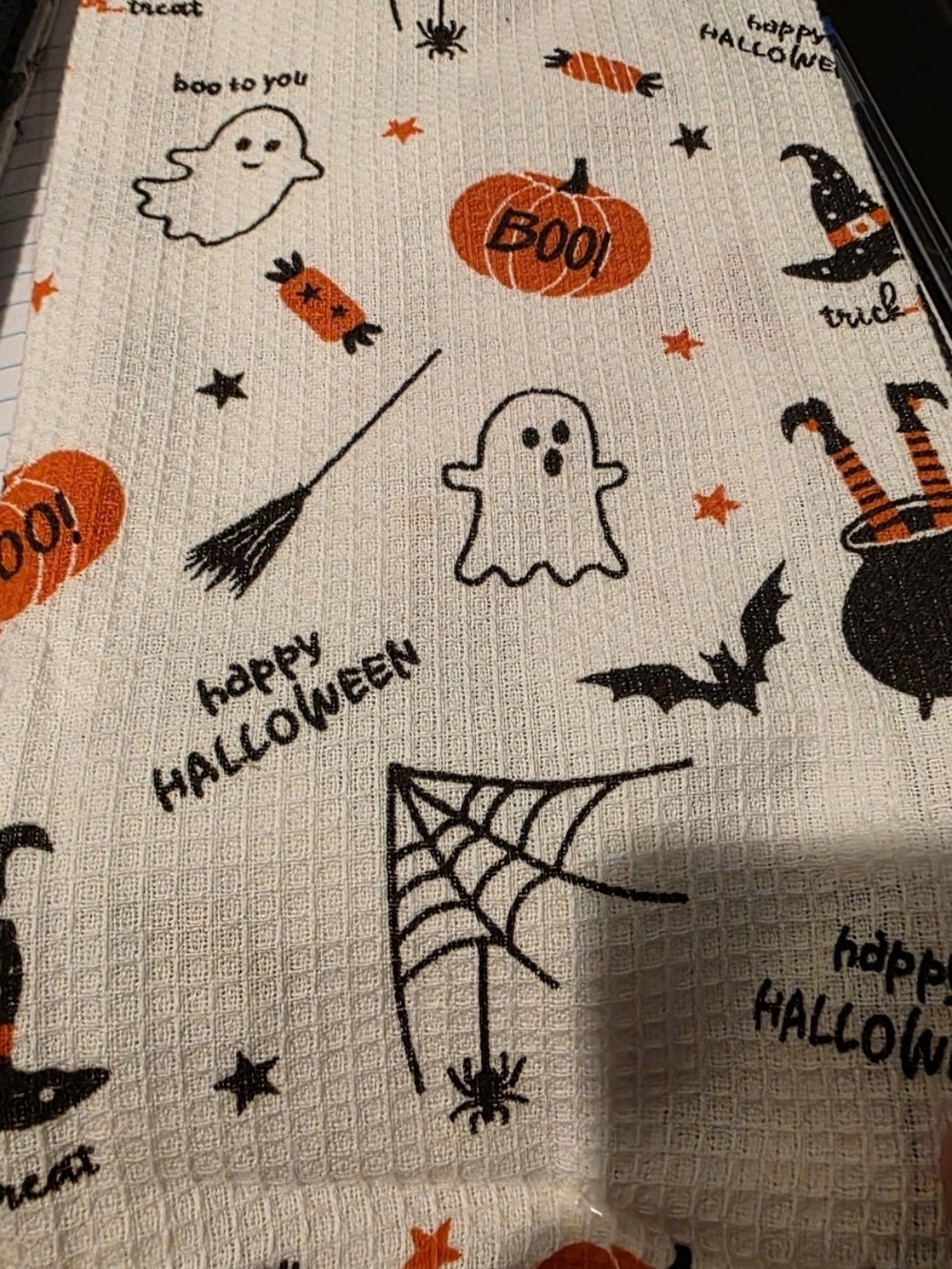 Halloween Ghost & Pumpkin Kitchen Towel - Orange & Black